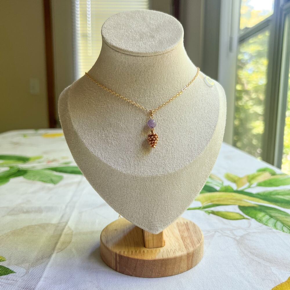Amethyst Pinecone Necklace, Forest Autumn Fall Nature Casual Fun Necklace